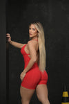 Red wallpaper romper