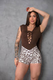 Brown leopard romper