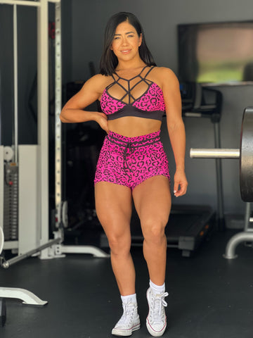 Hot pink leopard short set